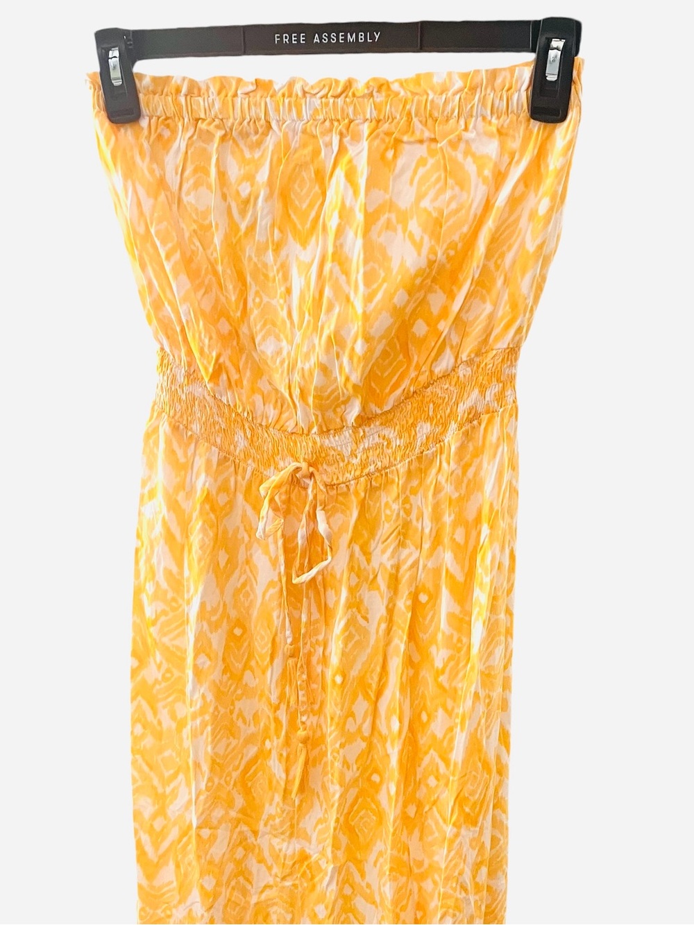 Jessica Simpson Women Strapless Maxi Dress Yellow Ikat Smock Slit Boho Summer M